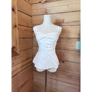 Vintage Cotton Eyelet Peplum Blouse White Four Cottagecore Girls from Savoy Rare